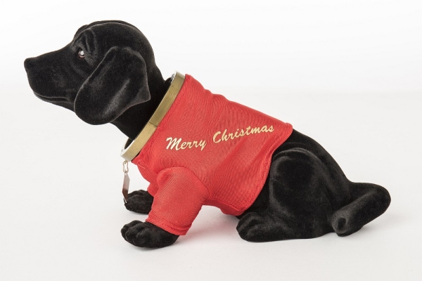 Dackel mit Weihnachts- und Neujahrsglückwünschen 29cm schwarz