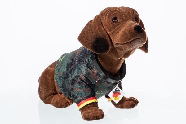 Wackeldackel groß 29 cm im Bundeswehr-Shirt Flecktarn - mit Echtheits-Zertifikat