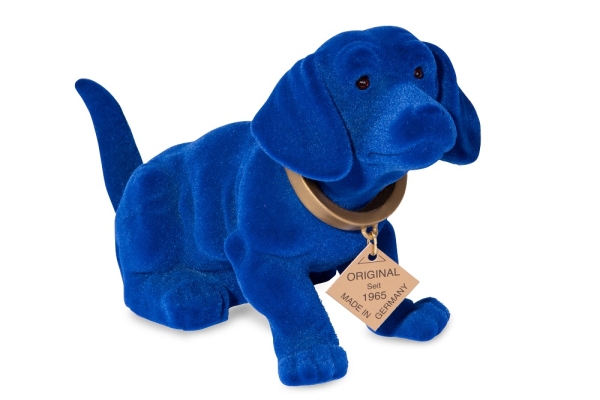 Wackeldackel beflockt klein blau 19 cm