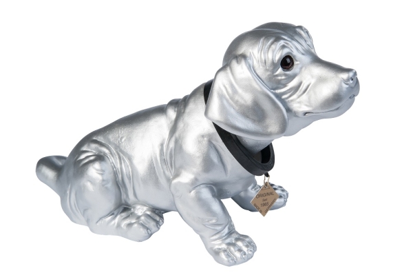 Wackeldackel lackiert groß silber 29cm - mit Echtheits-Zertifikat